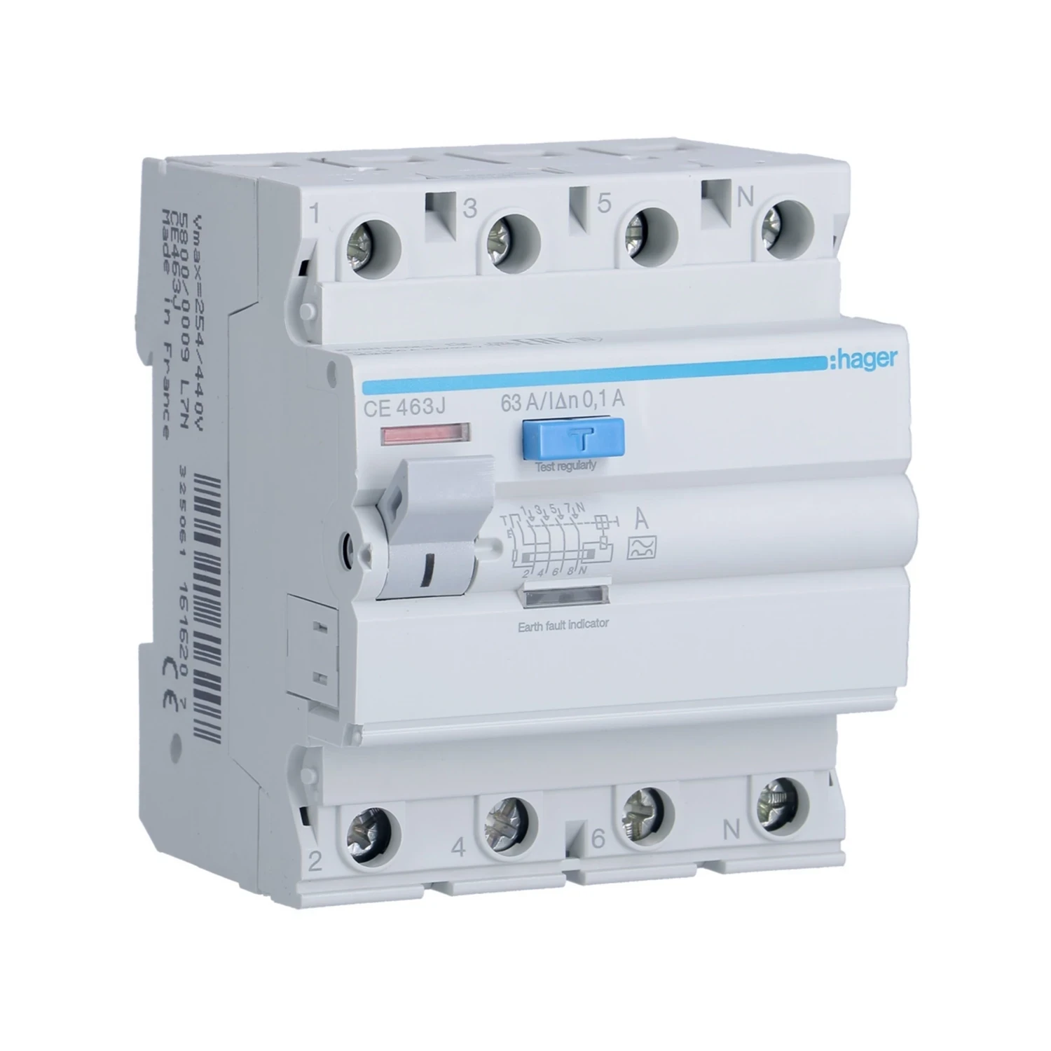 Hager RCD 4P 63A Type A 100mA 6kA CE463J