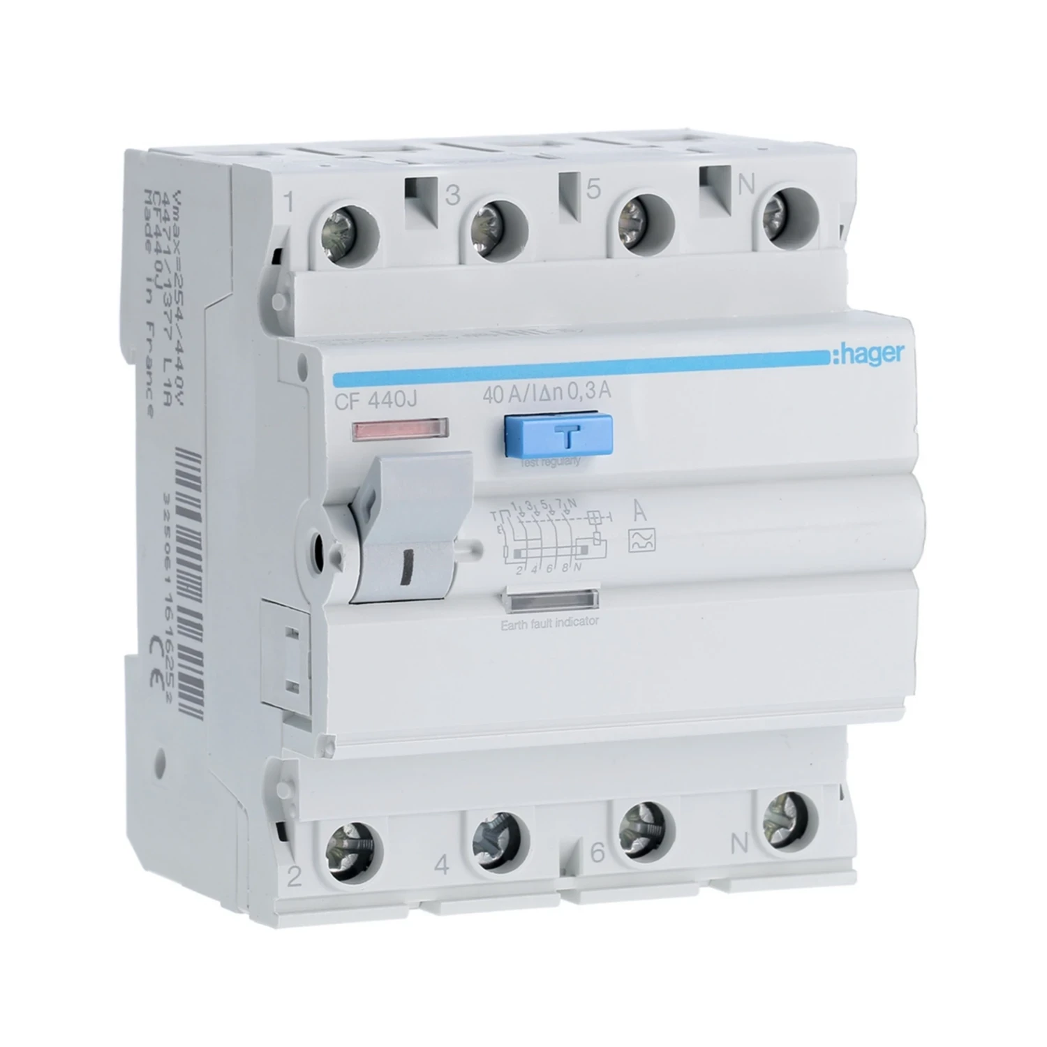 Hager CF440J RCCB 40A Type A 300mA 6kA 4P 4 Module