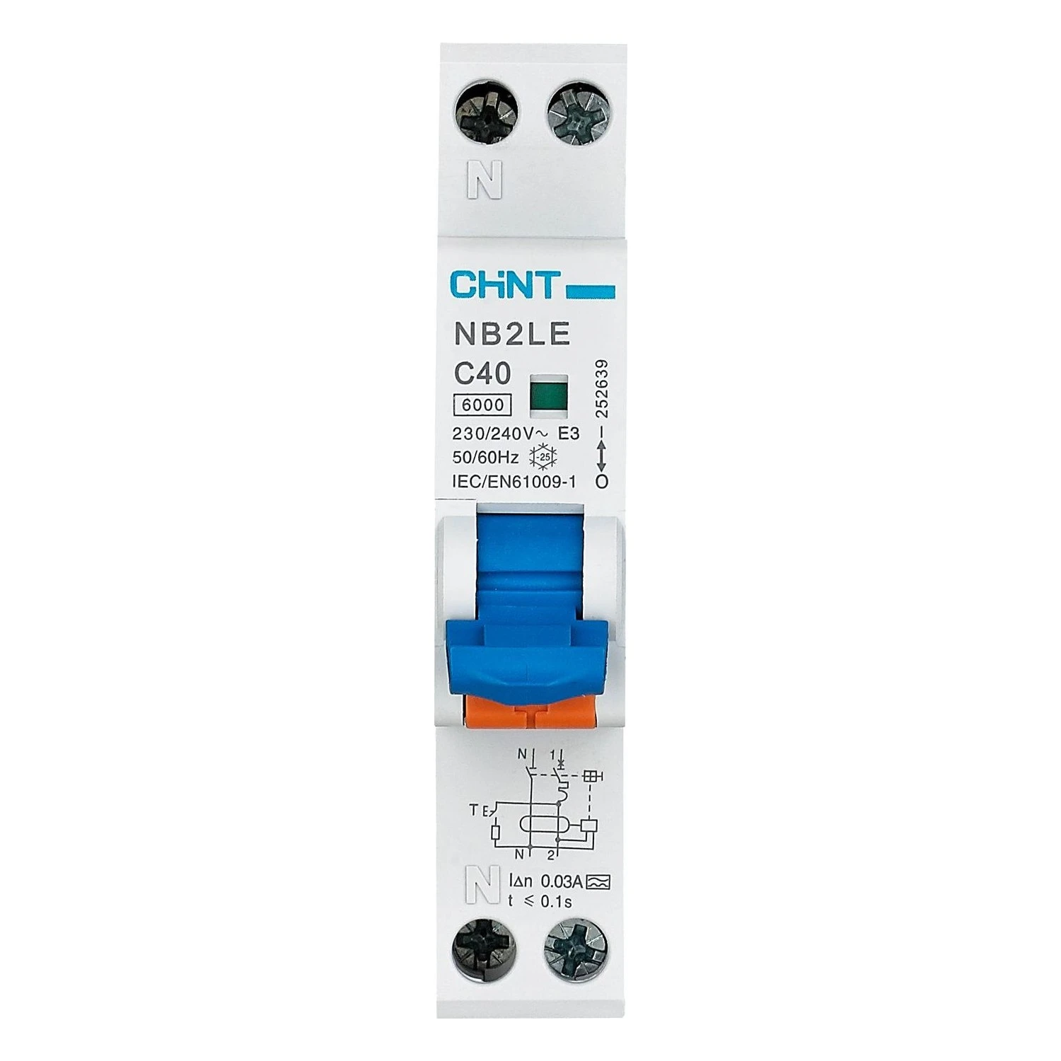 Chint NB2LE 1P+N single-module RCBO