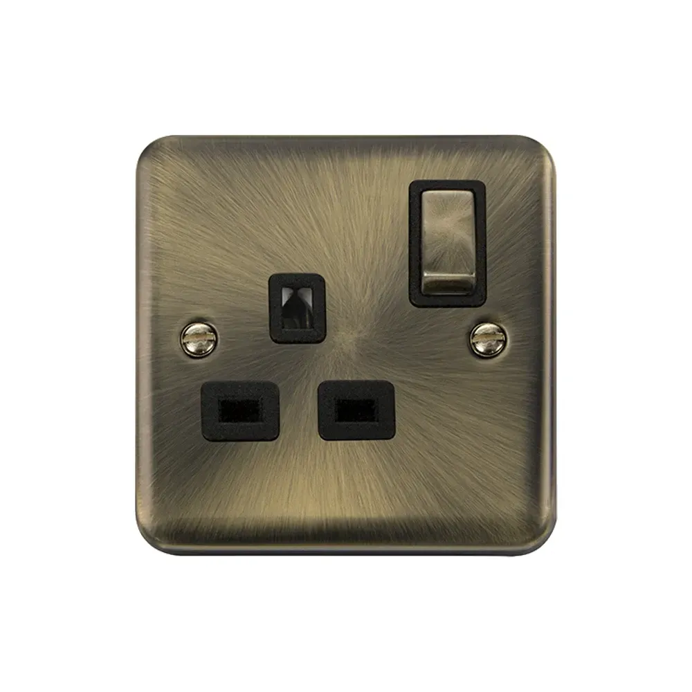 Click DPAB1535BK antique brass safety socket front view