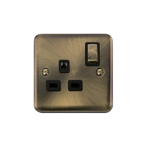 Click Deco Plus DPAB1535BKRB socket 1g 13a dp switched safety shutter antique brass black insert red block