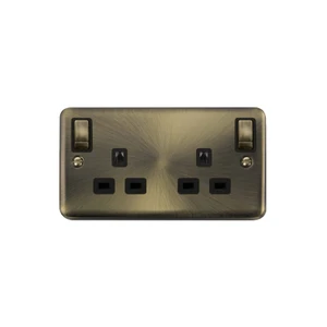 Click Deco Plus DPAB1836BK socket 2g 13a dp switched outboard rockers antique brass black insert
