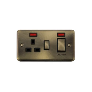 Click Deco Plus 50A Cooker Switch 13A Socket & Neons Antique Brass