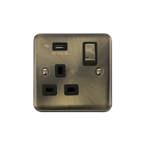 Click Deco Plus 1G Switched Socket 13A with USB-A 2.1A Antique Brass