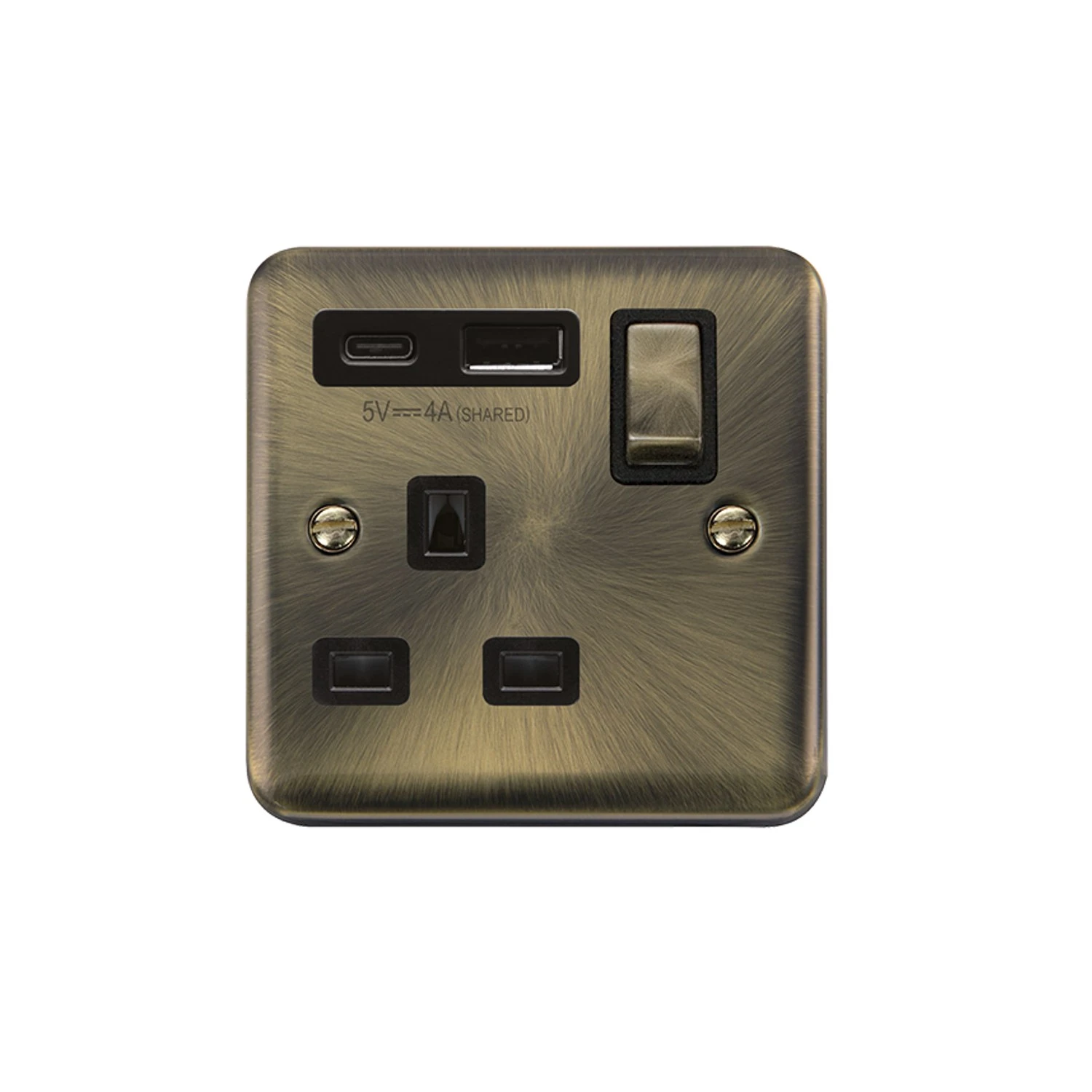 Click DecoPlus 1-Gang Switched Socket 13A USB-A USB-C Antique Brass