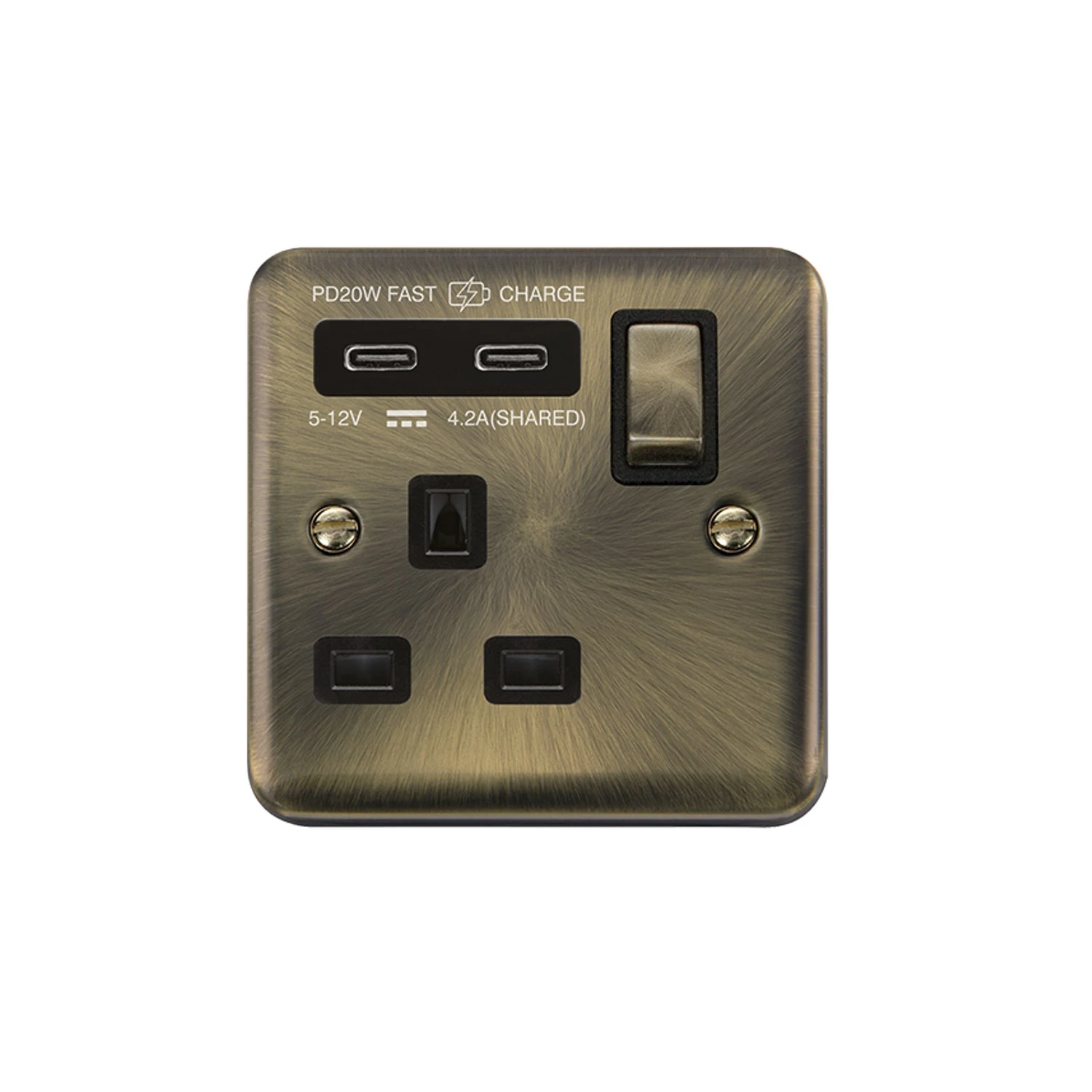 Click Deco Plus 1G Switched Socket 13A Twin USB-C 4.2A Antique Brass