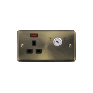 Click Deco Plus 13A Key Lockable DP Switched Socket Neon Antique Brass