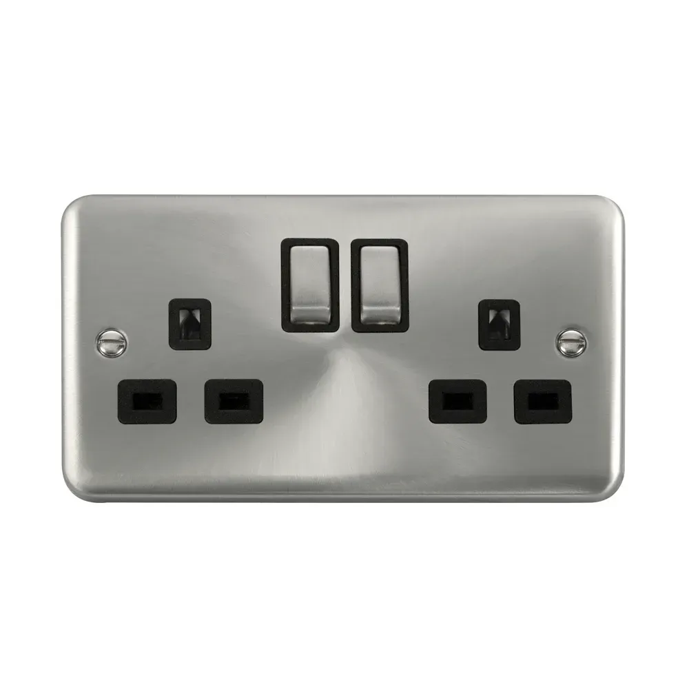 Click Ingot 2 gang double pole switched socket satin chrome