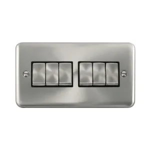 Click DPSC416BK 6 gang plate switch satin chrome finish