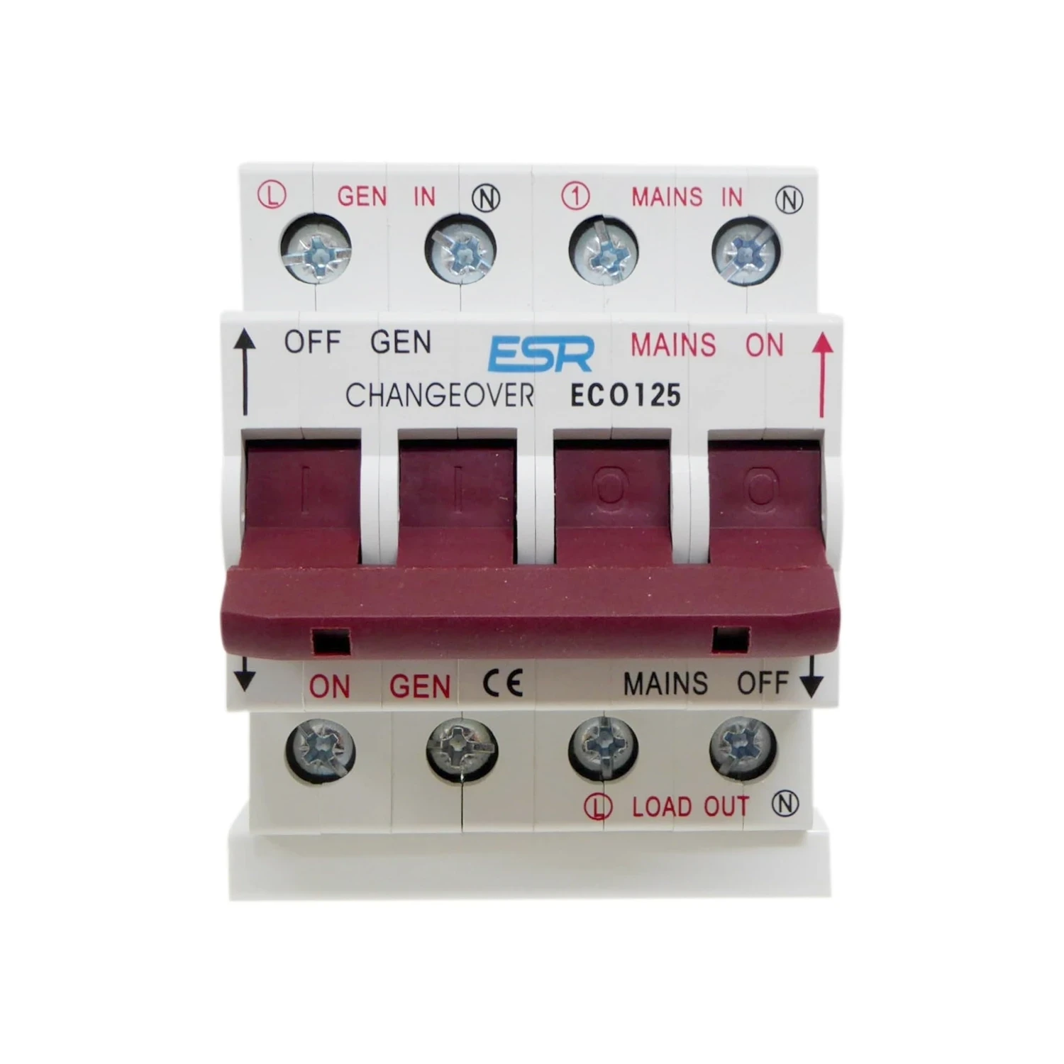 ESR DIN Rail Changeover Switch 125A Single Phase C/W Busbar