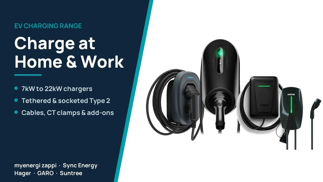 EV Charging Range - myenergi zappi, Sync Energy, Hager, GARO and Suntree EV chargers
