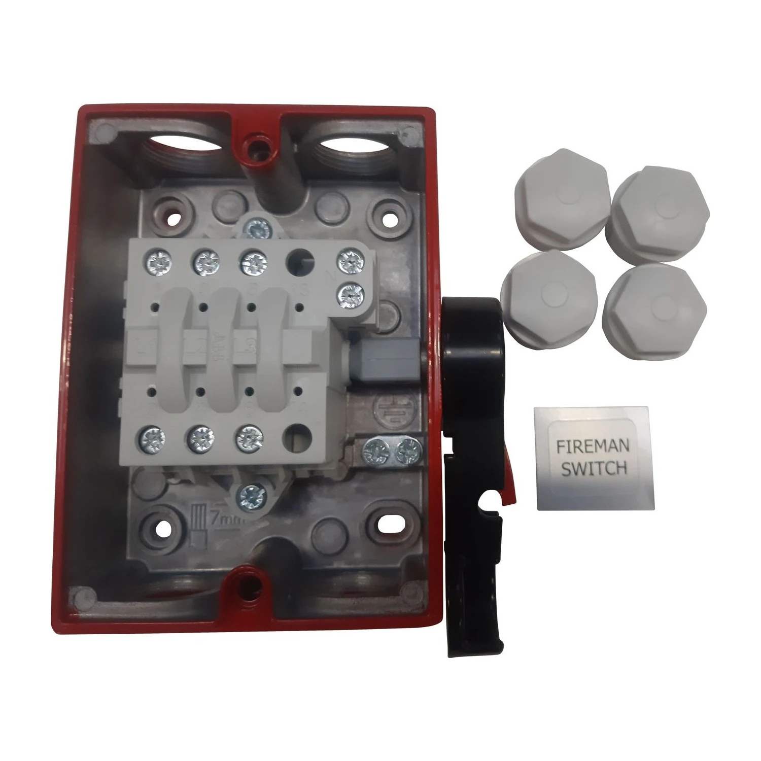 ABB KSF325TPN fireman switch open with glands and label