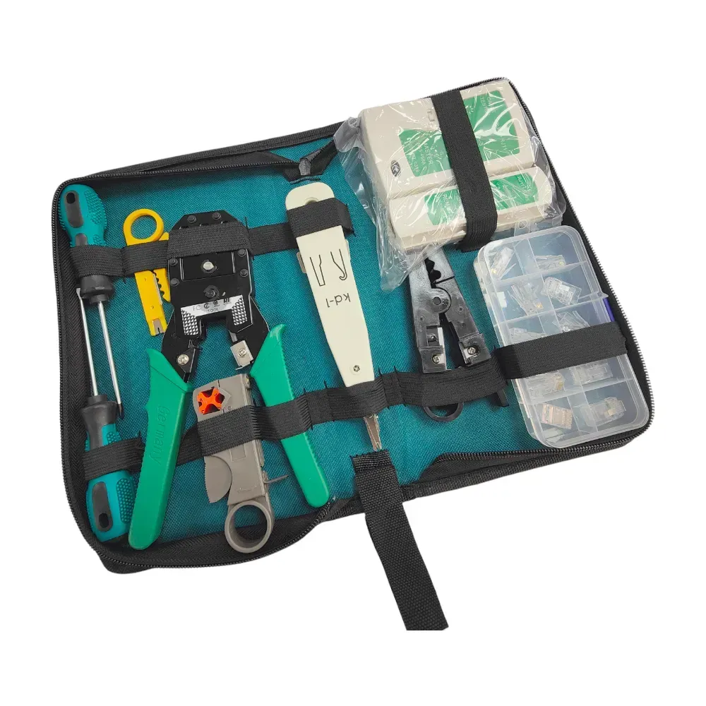 Network kit with LAN tester, RJ crimp and strip tool, and screwdrivers in case