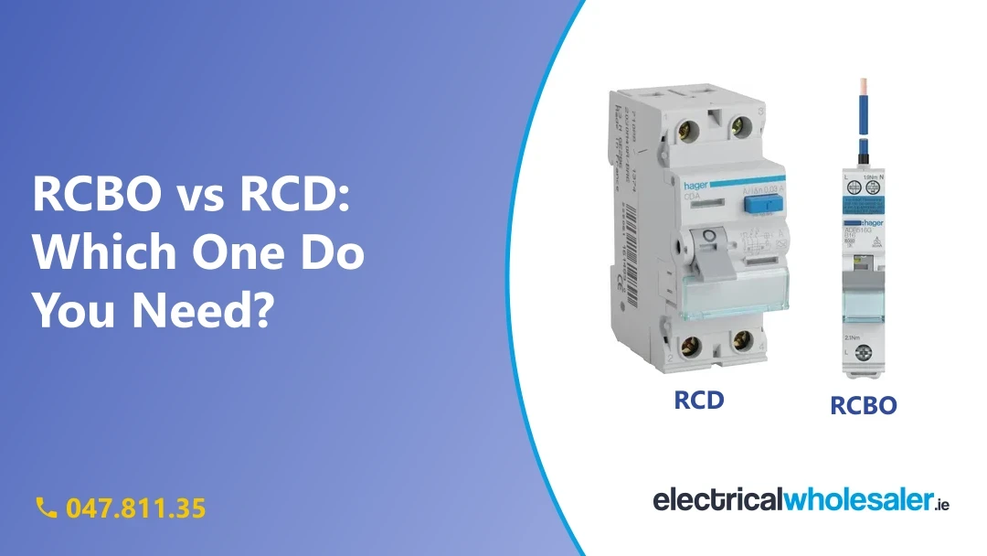 RCBO vs RCD: a Hager RCD (RCCB) next to a Hager one-module RCBO