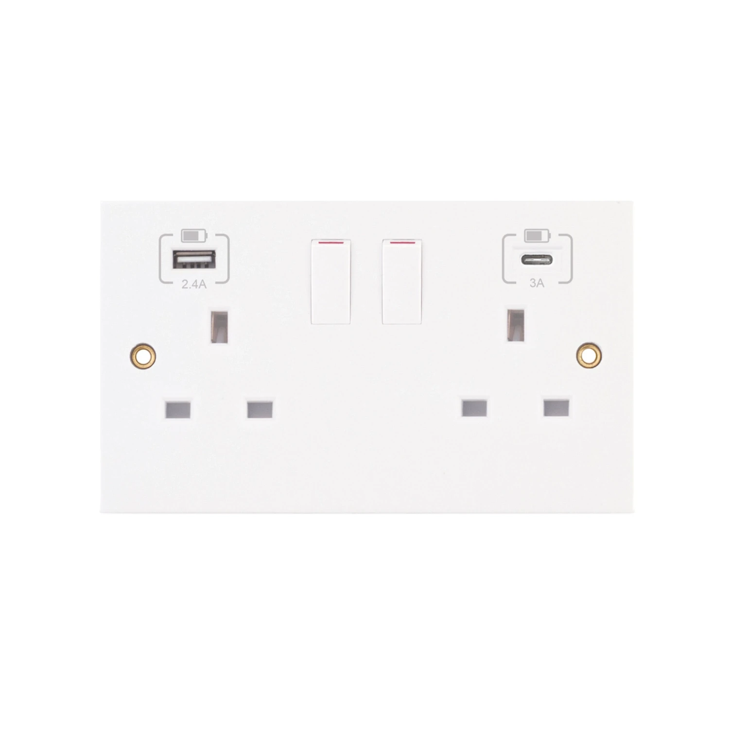 Selectric 2-Gang Switched Socket 13A USB-A USB-C White SQ-USB-5